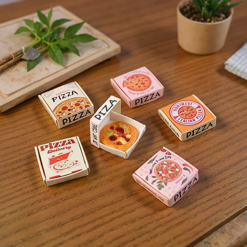 6Pcs 1/12 Dollhouse Mini Pizza & Packing Box Model Simulation Kitchen Food Decor Micro Scene Props Accessories