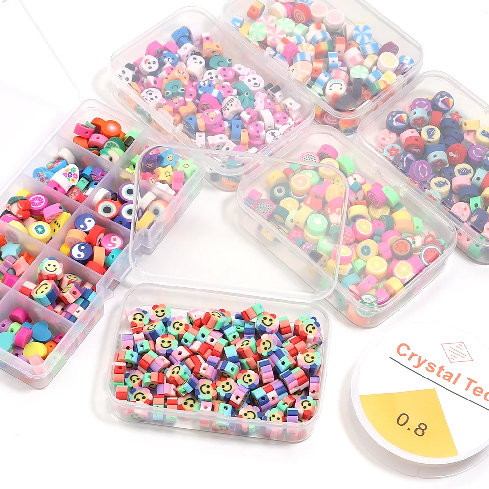 

1 Box Cartoon Fruit Animal Polymer Clay Beads Set Imitation Pearl Beads Kit Soft Pottery Beads Gift Box for DIY Craft Making