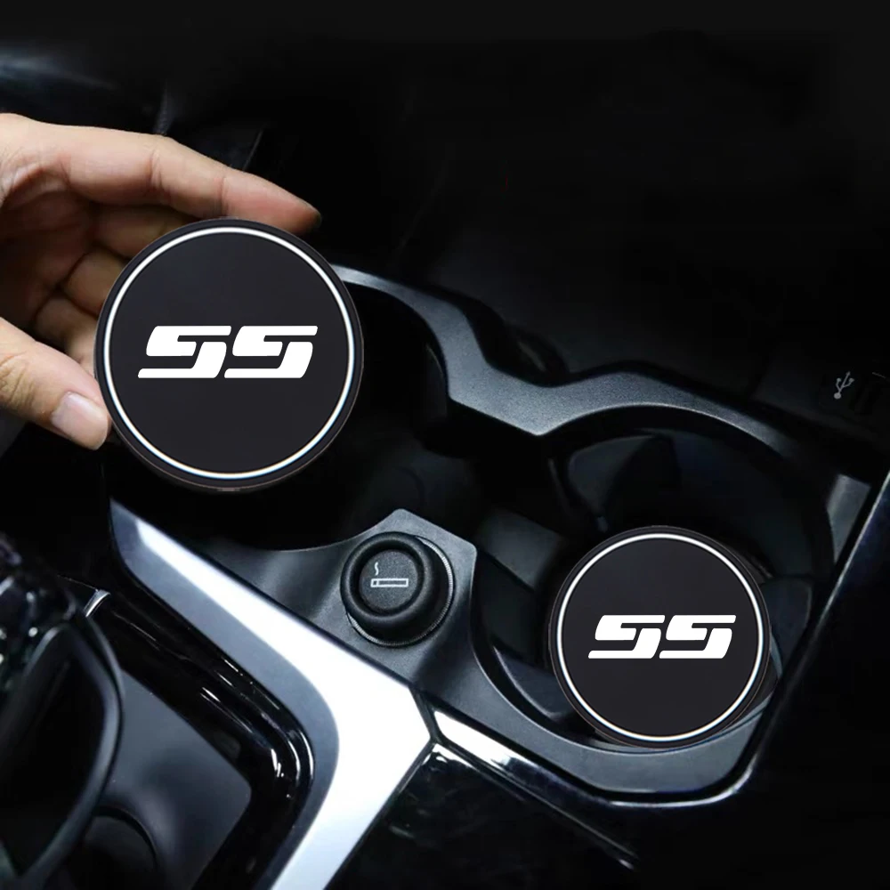 2Pcs Non-slip Car Water Cup Pad Silica gel Diamond Rhinestone Rubber Mat For Chevrolet SS Camaro SS Car Accessories