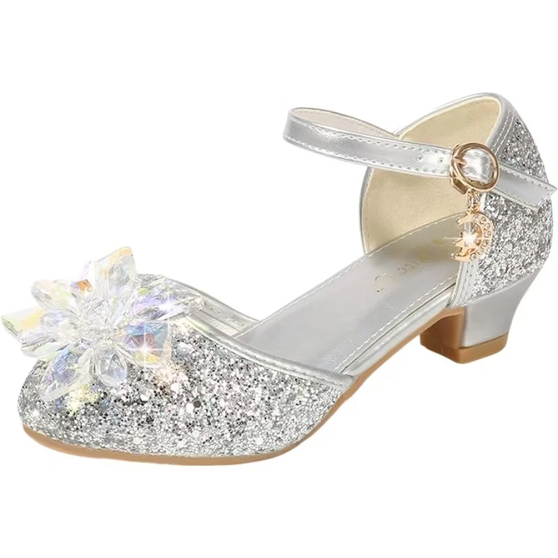 Summer New Girls Crystal Flower Princess Sandal Soft Sole Closed Toe Hollow Cover Heel Velcro Low Heel Match The Skirt Sandals