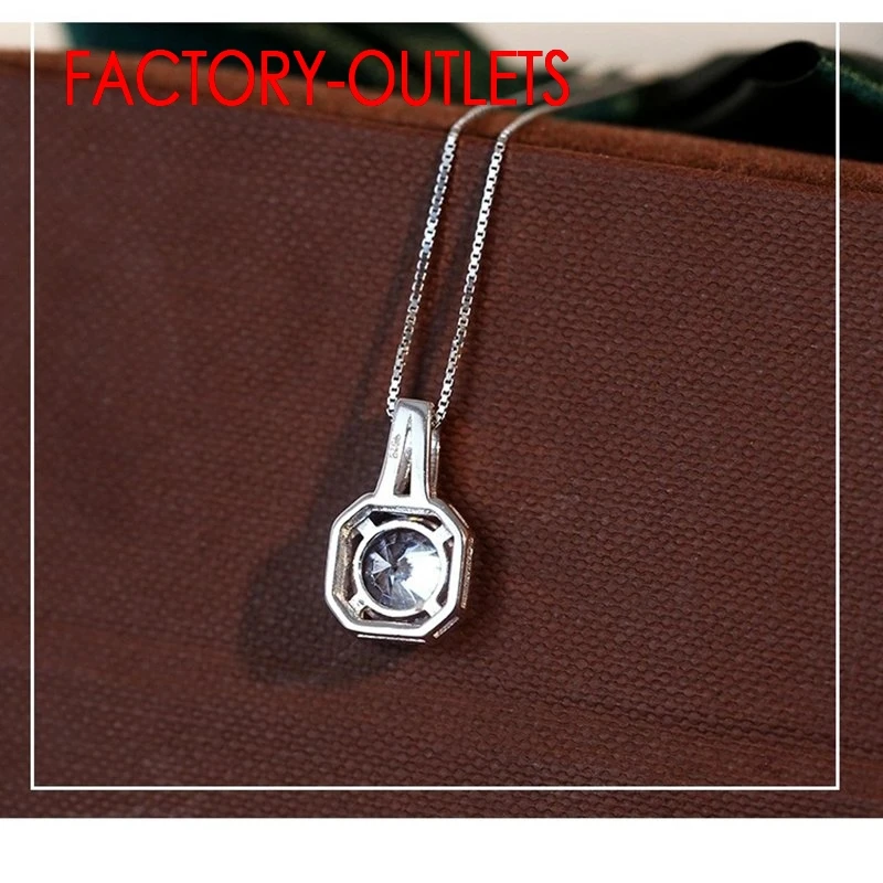 925 Sterling Silver Bridal Pendant Necklace For Decoration Fashion Square CZ Crystal Bezel Setting Women Girls Party Engagement