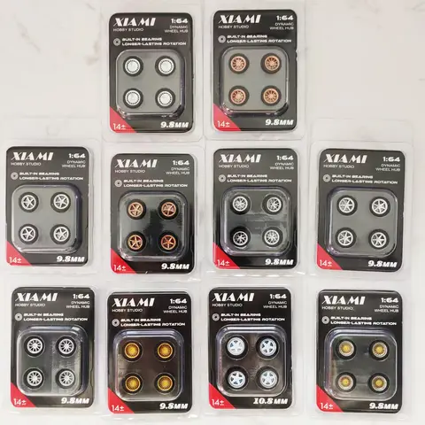 1/64 Car Model Bearing Wheels 9.8mm 10.8mm Rubber Tires W Brake Disc Caliper Axles Modify Spare Parts for 1:64 Cars