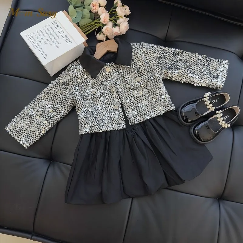 

Fashion Baby Girl Elegant Clothes Set Vest+Sequins Skirt 2PCS Infant Toddler Child Vest Shirt Suit Party Baby Clothing 1-7Y