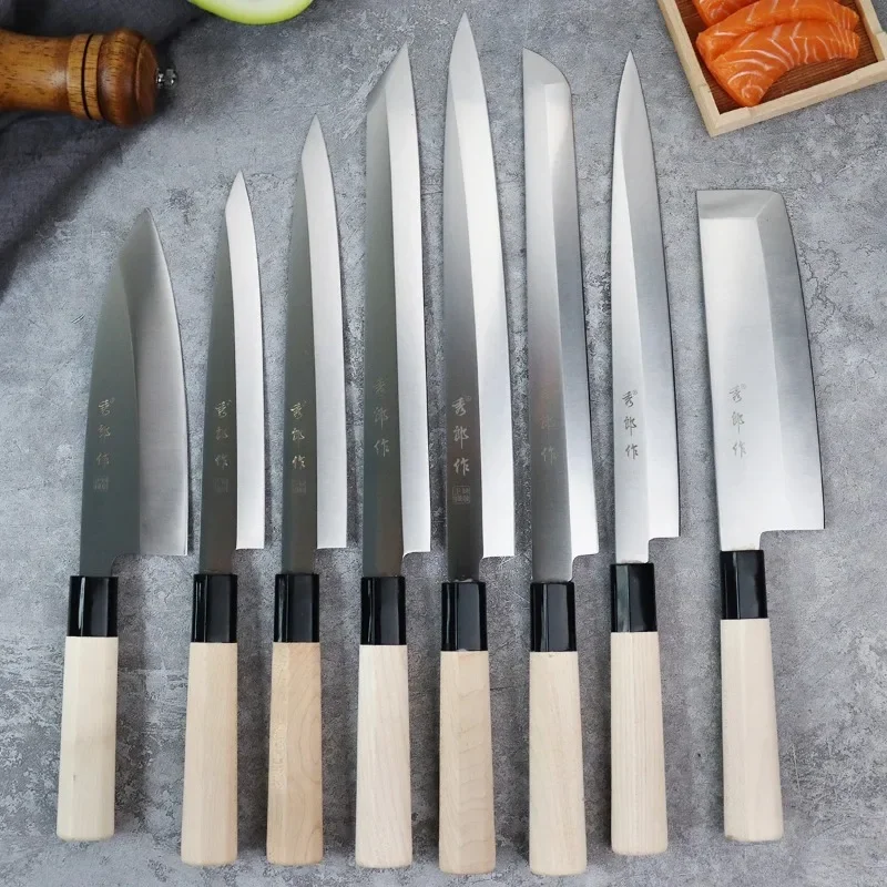 Japanese Yanagiba Sashimi Knife Set Salmon Fish Fillet Sushi Knives Raw Slicing Stainless Steel Chef Santoku Kiritsuke Knives