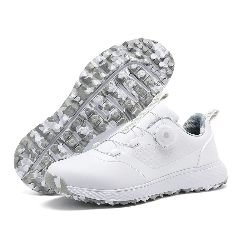 Zapatos de golf profesionales con hebilla de bloqueo giratoria, transpirables, amortiguadores, antideslizantes, con soporte cómodo para movimientos de swing en el campo de golf, zapatos deportivos informales para hombre