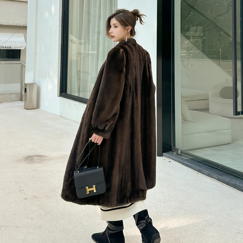 Fur Coat Women's Mink Whole Warm Stand Collar Button Loose Mid-Length Retro Fashion Casual All-Match Winter Basic Color High-End
