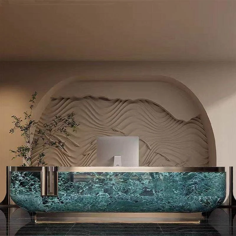 Special-shaped arc reception desk imitation marble rock slab stainless steel front desk company hotel balcão recepção Furniture