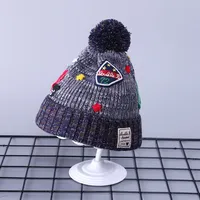 Japanese Tide Brand Wool Hat Boy Winter Cartoon Black Bear Badge Embroidery Wool Knitted Hat