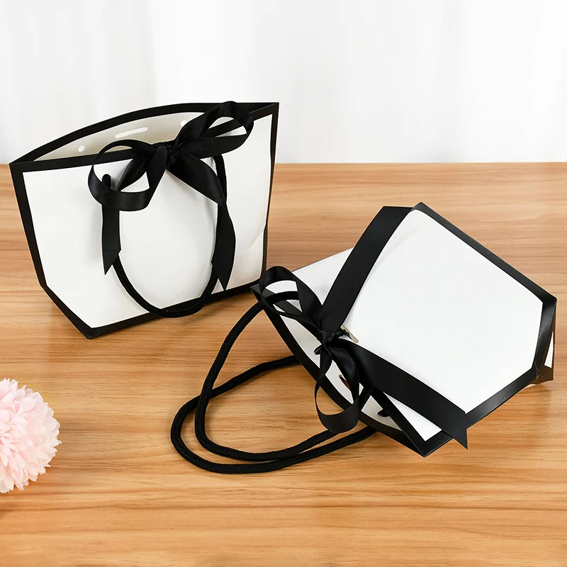 1/3pcs White Paper Tote Gift Bags with Ribbon Bow Wedding Party Favors Handbag Gifts Packaging Bags Clothes Jewelry Decoration