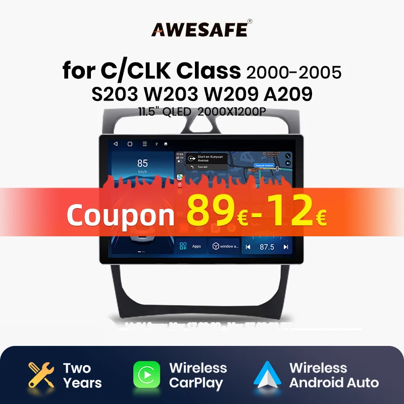 AWESAFE X7 PRO 11.5“ 2K Wireless CarPlay  for Mercedes Benz C Class CLK Class W203 W209 S203 A209 2000-2005 Car Radio autoradio