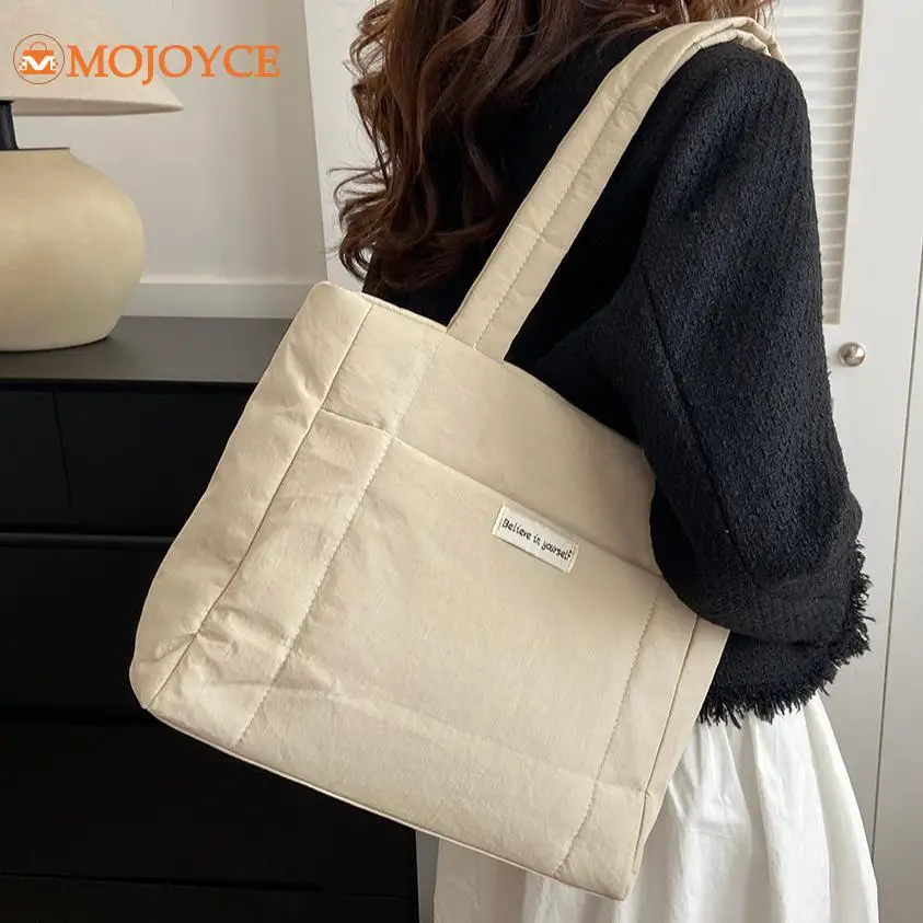 Winter Space Cotton Shoulder Bags Women's Quilted Padded Handbags Fashion Large Capacity Underarm Bags Solid Color Commuting Bag