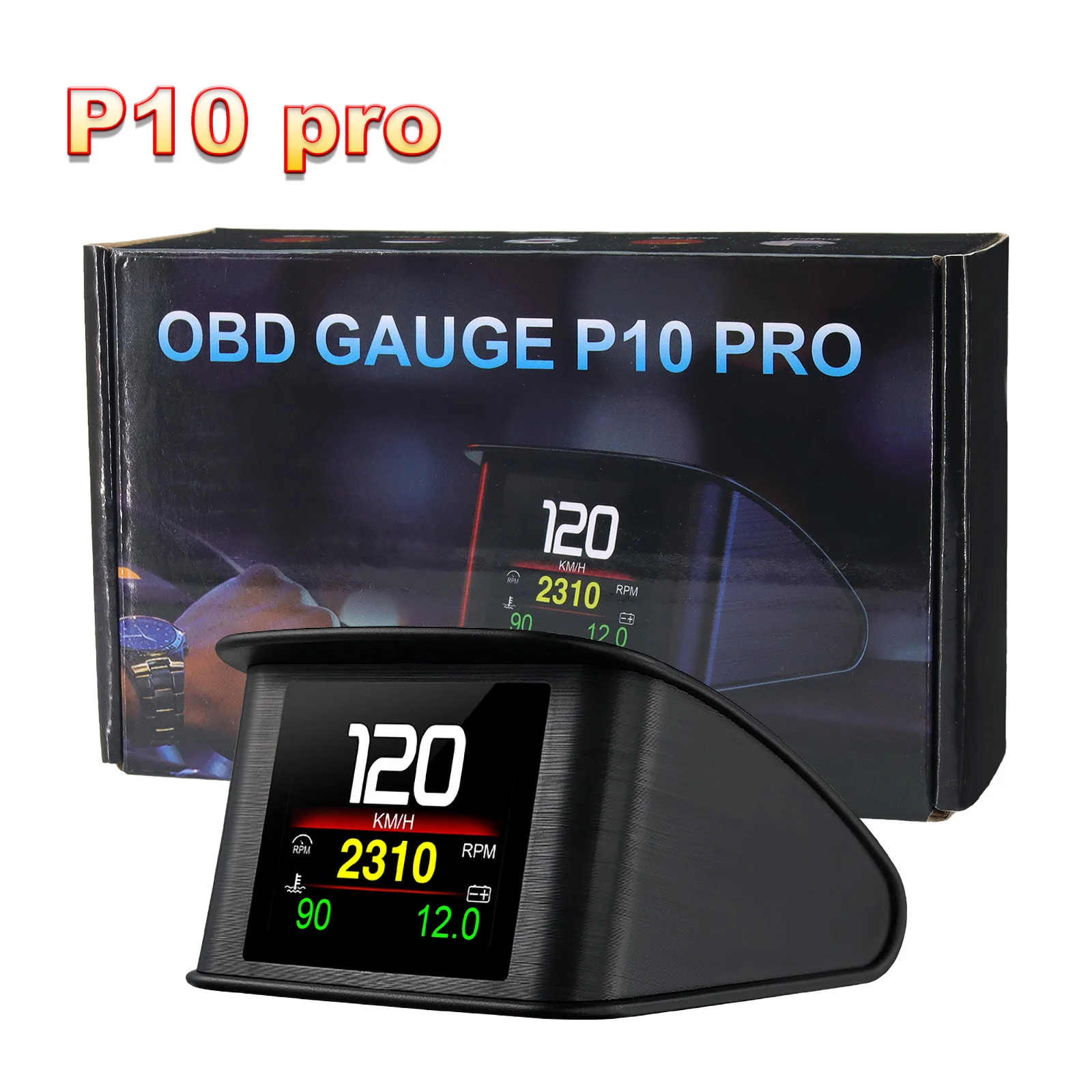 10-1 Pieces P10 PRO HUD Speedometer Car Head-up Display OBD2 Smart Gauge Turbo RPM Alarm for Car 2008 Multiple language