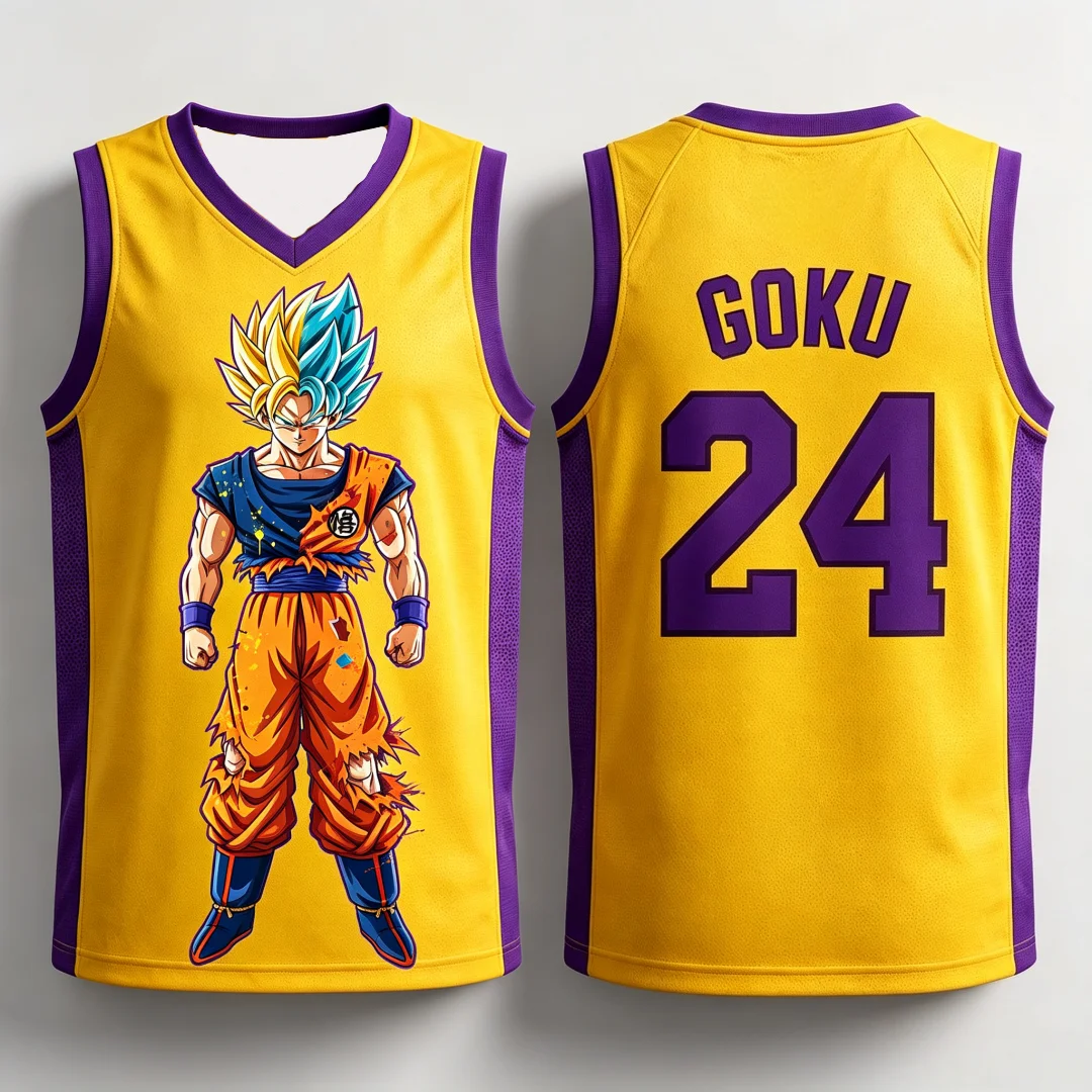 Dragon Ball Goku Super Saiyan No.24 Basketball Jersey Men 3D Print Sports Vest Anime Streetwear Tank Top Family Matching Outfits