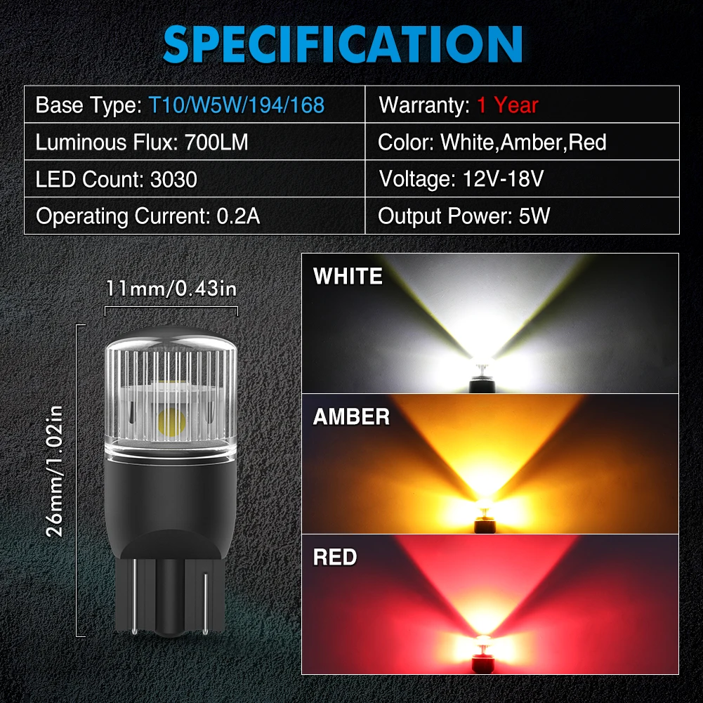 NAO W5W LED T10 Parking Lamps For Car Light Super Bright CANBUS No Error 12V White 5W 700LM WY5W 5W5 3SMD 3030 Auto Reading Bulb