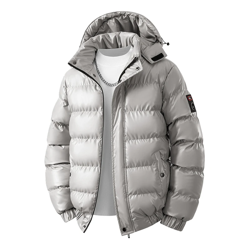 winter casual down cotton jacket Men's bright faced cotton jacket solid color thicken warm men winter coat hooded winter jacket