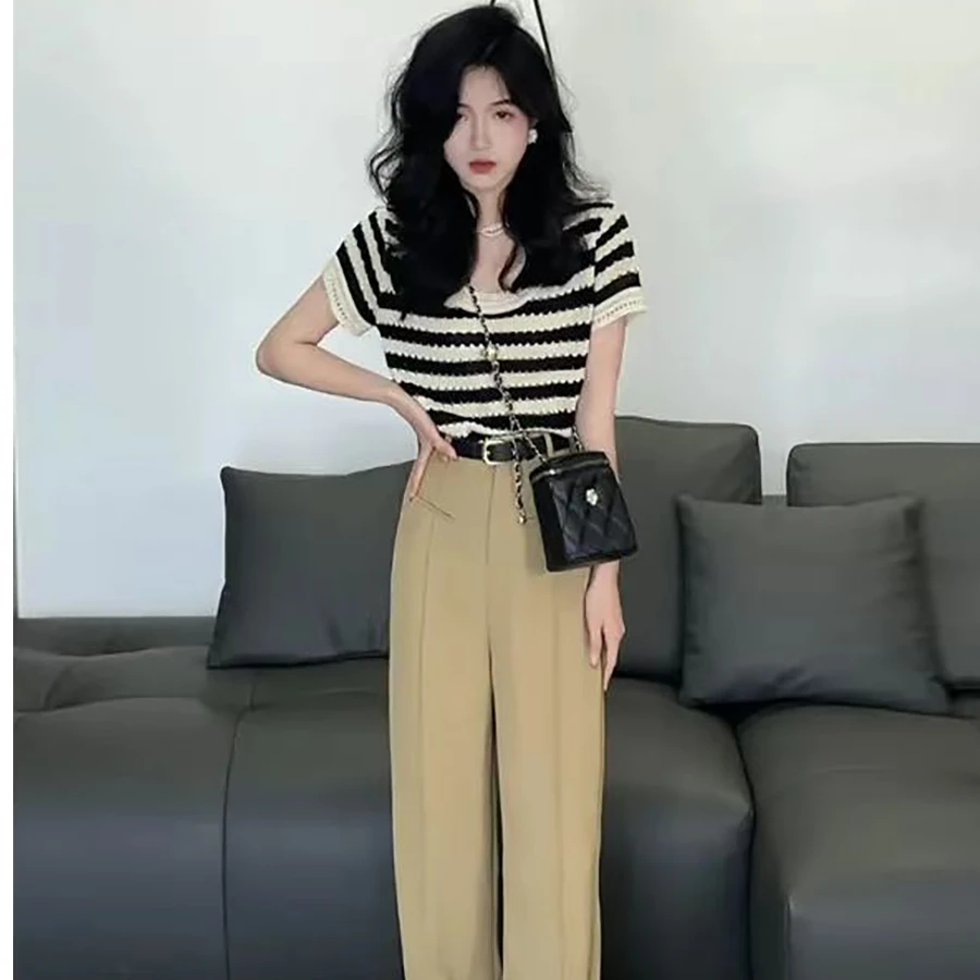 New Product Classical Striped Sleeveless T-shirt Women's Summer Thin Section Design Sense Niche Short Sweater Top Ins Fashion