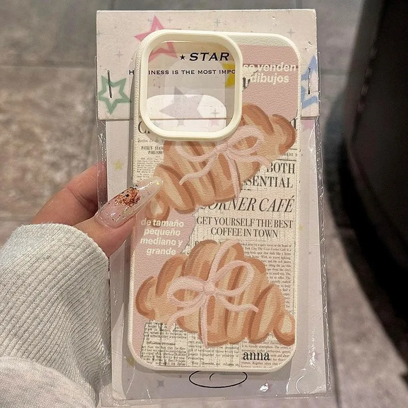 Croissant Newspaper Lichee leather pattern Phone Case For Samsung S26 S25 S24 S23 S22 S21 S20 Plus FE Ultra 5G Shockproof Cover