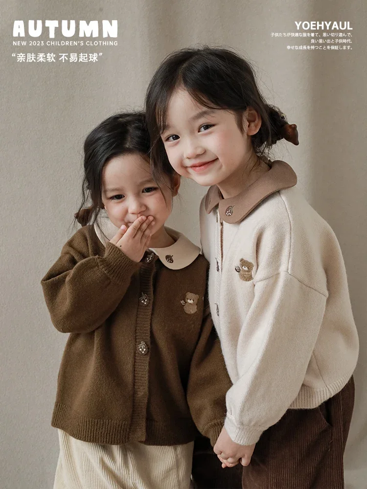 Girls' Knitted Embroidered Sweater Autumn New Children's Fashion Playful Cute Loose Coat