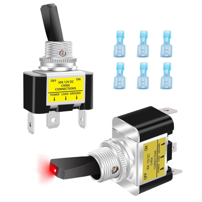 1PCS 30A 12V LED Toggle Switch Lighted Toggle Rocker Switch SPST ON Off 2 Position 3Pin For Automotive Car Aircraft