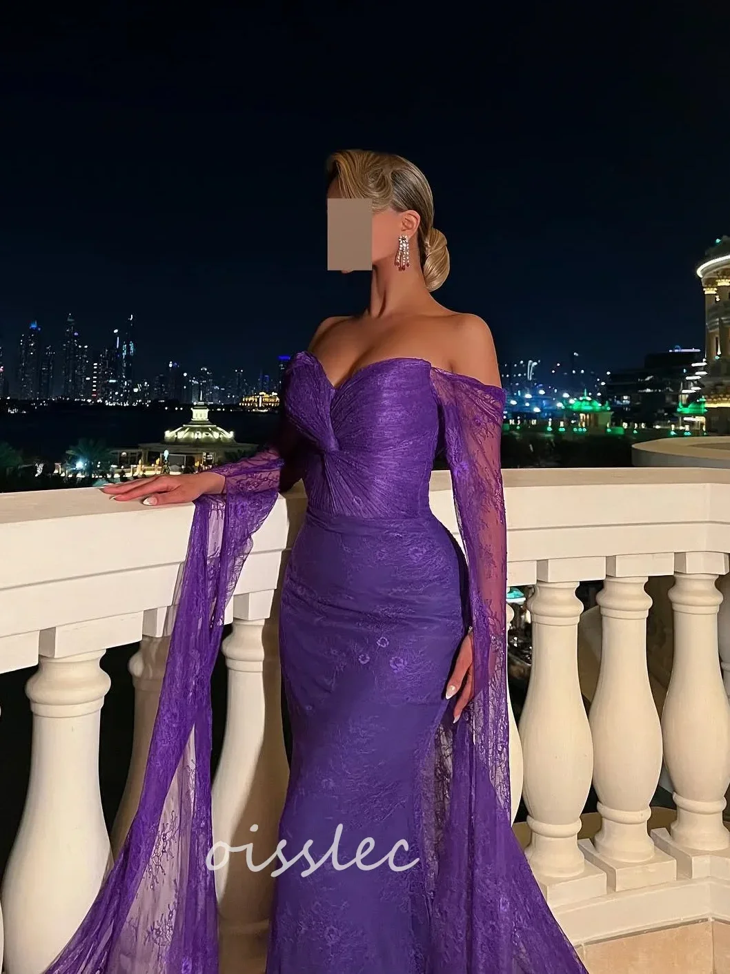 Oisslec Dress Elegant Vintage Sweet Sexy Purple Mermaid Lace Boat Neck Customize Formal Occasion Prom Dress Evening Party Gowns