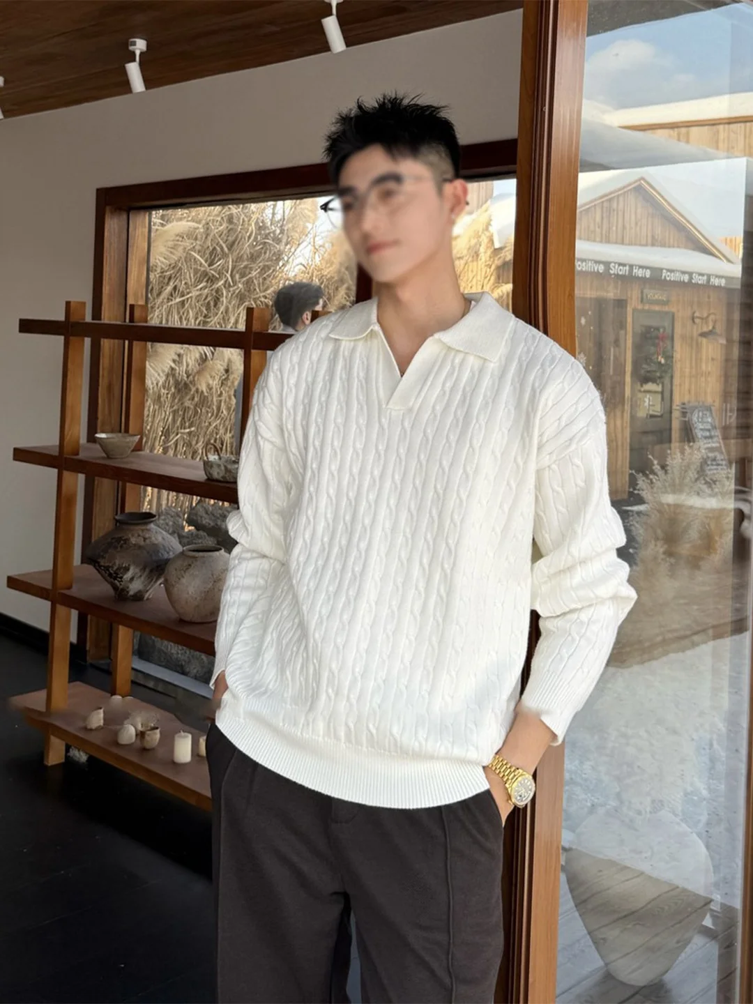 

Модный вязаный свитер с узором косы для мужчин, универсальный, в стиле Old Money, повседневный, из смеси полиэстера и нейлона