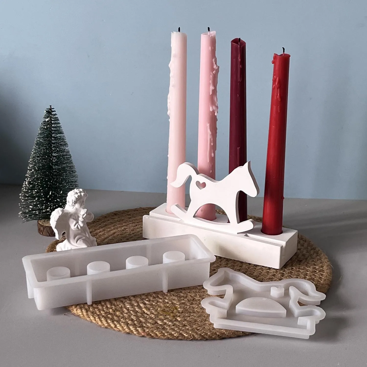 4-Hole Rectangular Candle Holder Insert Multi-functional Bracket Mold Trojan Horse Insert Scented Candle Holder Gypsum Mould