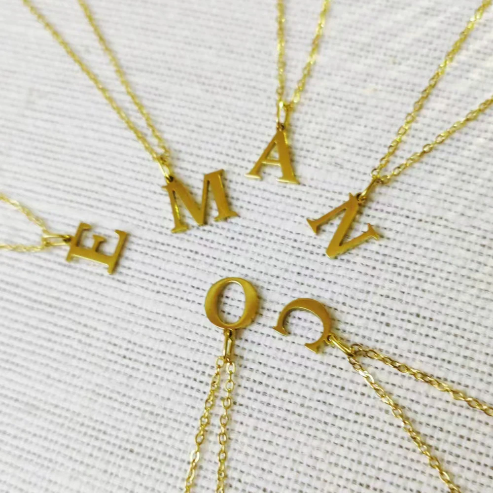 eManco Initial Necklace O Chain Stainless Steel Name Necklace DIY Alphabet Accessories A-Z