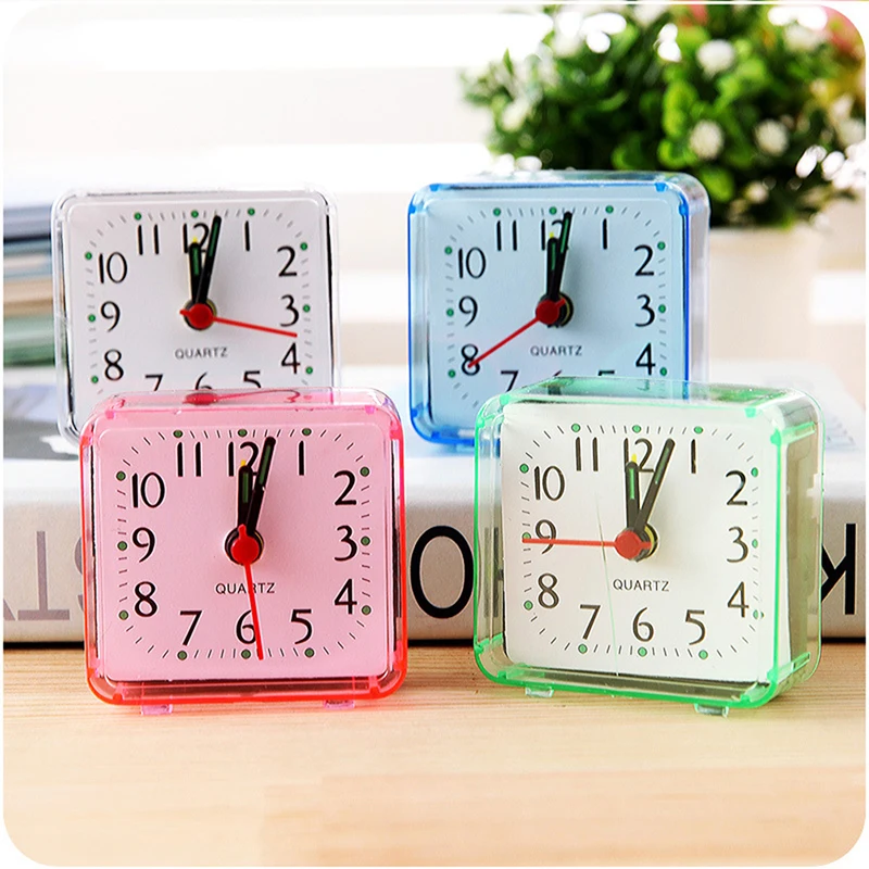 1PC Lovely Student Alarm Clock Analog Alarm Square Crystal  Candy Color Desktop Decor Clock Bedroom Electronic Alarm Clock