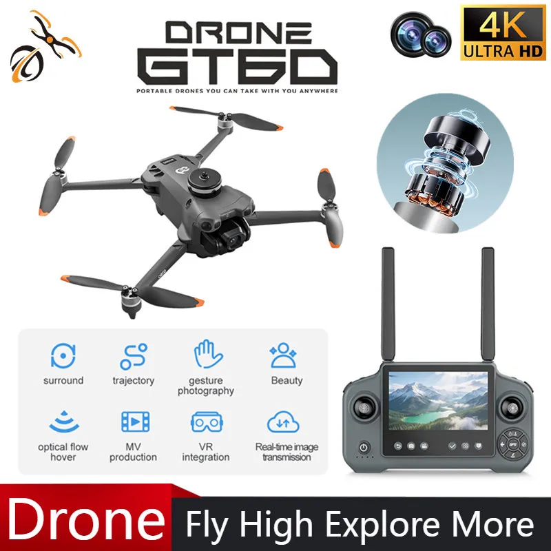 GT60 4K GPS Drone Professional with  4.5Inch Screen WiFi FPV Aerial Photography 360° Obstacle Avoidance Quadcopter Airdrop Toys