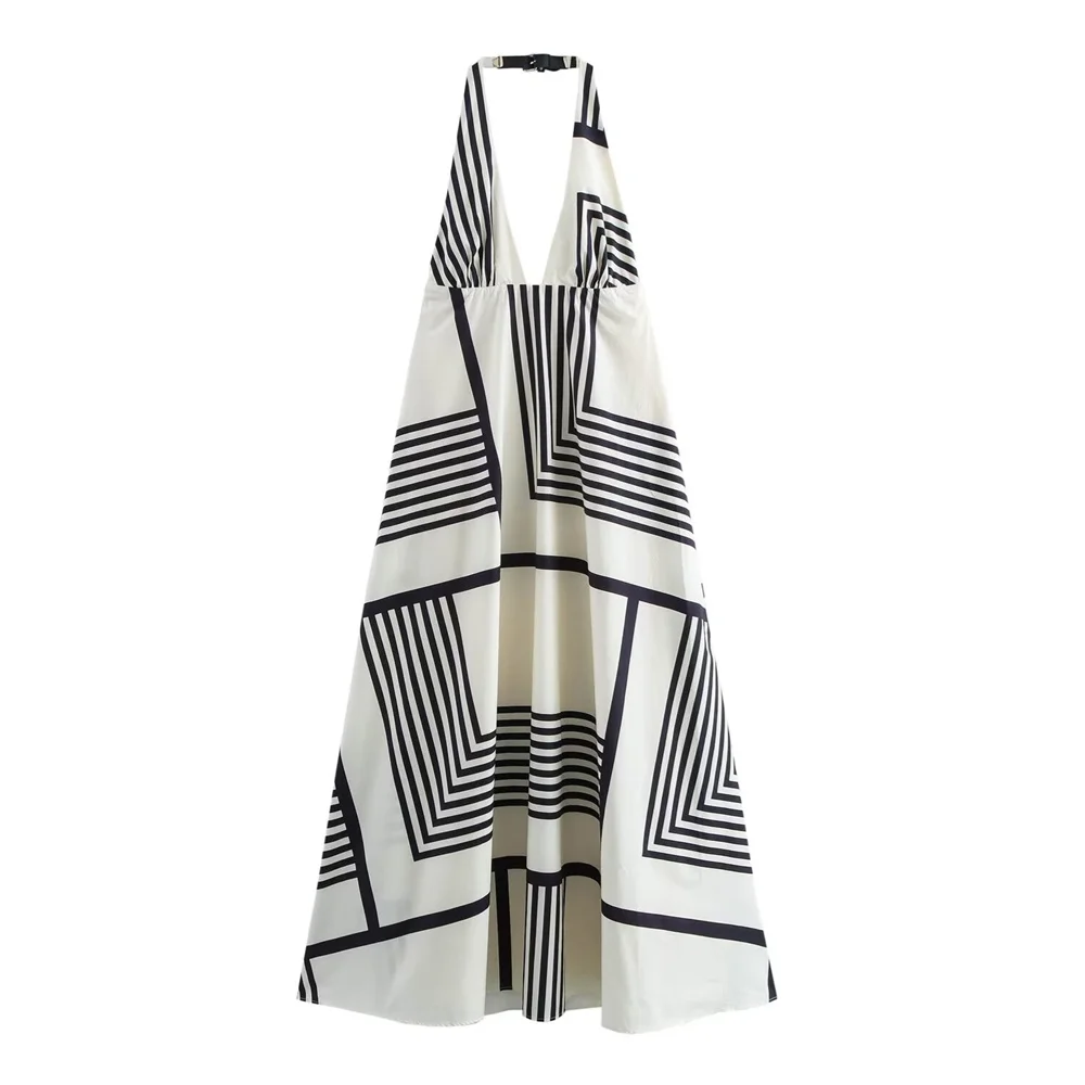 Taop&Za novedad de verano, vestido MIDI a rayas con cuello colgante sin mangas y espalda descubierta a la moda para mujer