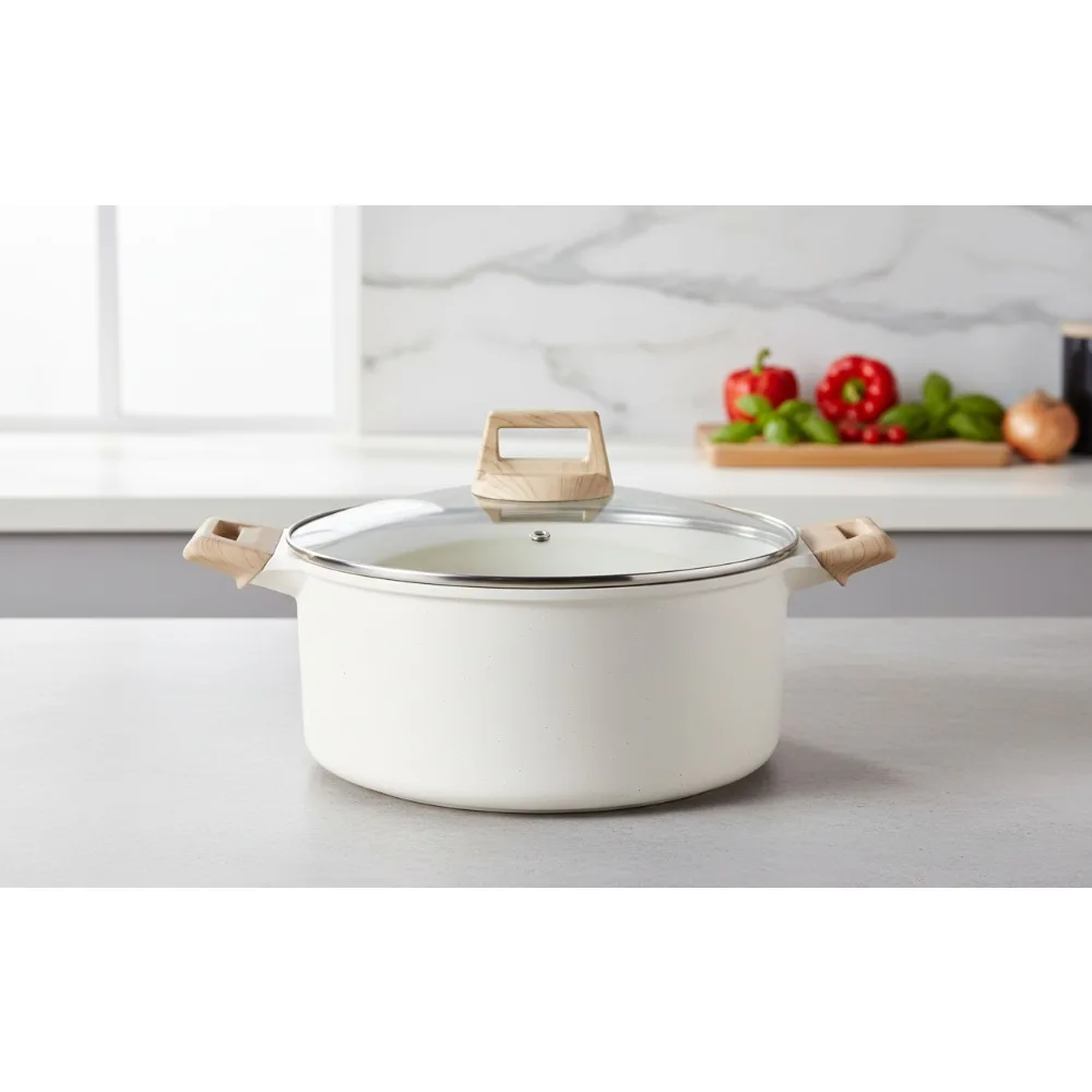 

6-каратная кастрюля с антипригарным покрытием и крышкой, посуда для запеканки для супа с гранитным покрытием, легко очищаемая, не содержит PFOA для домашней кухни