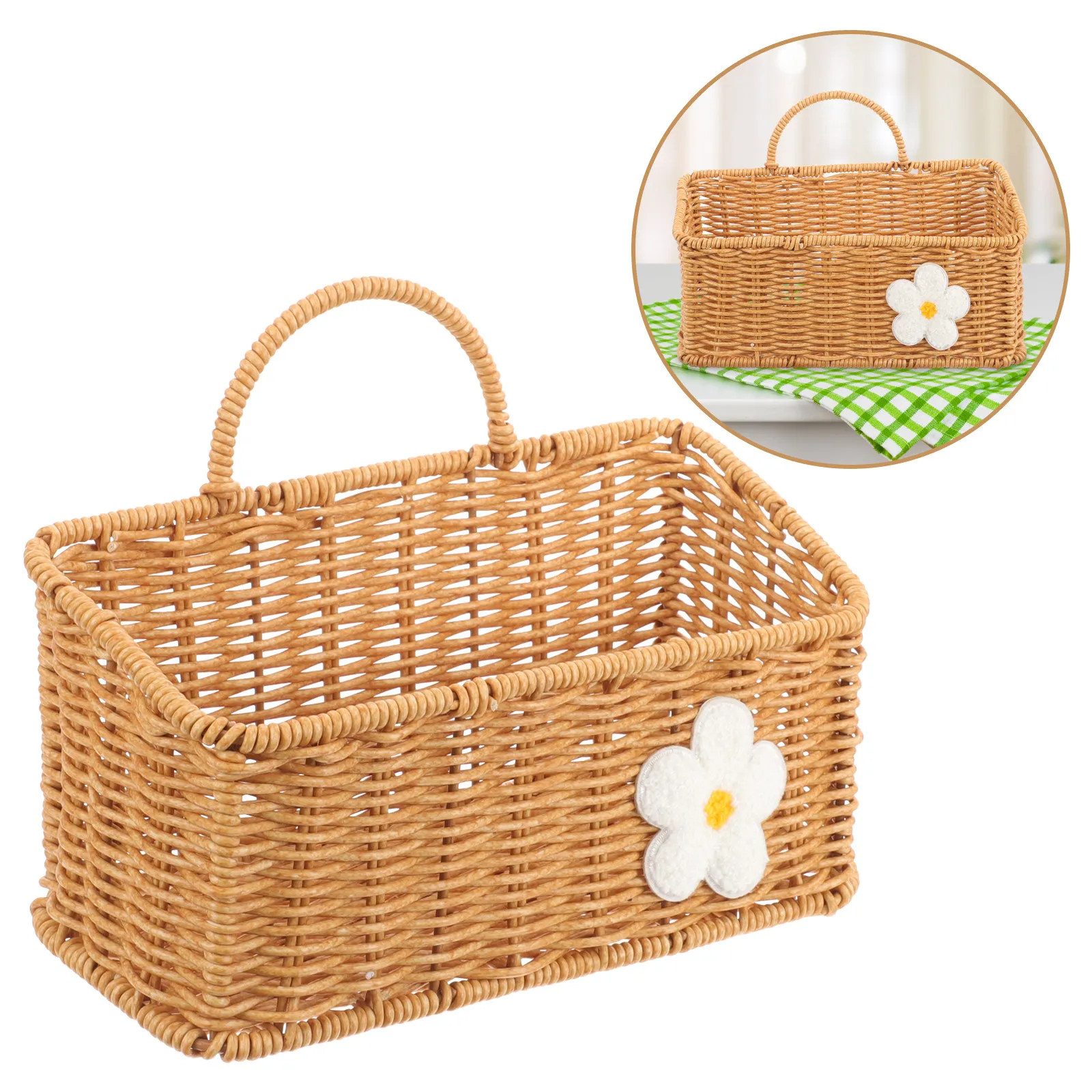 

Настенная плетеная корзина для хранения на кухне: для чеснока, имбиря, лука, яиц, приправ. Органайзер в деревенском стиле, имитация ротанга, для мелочей.