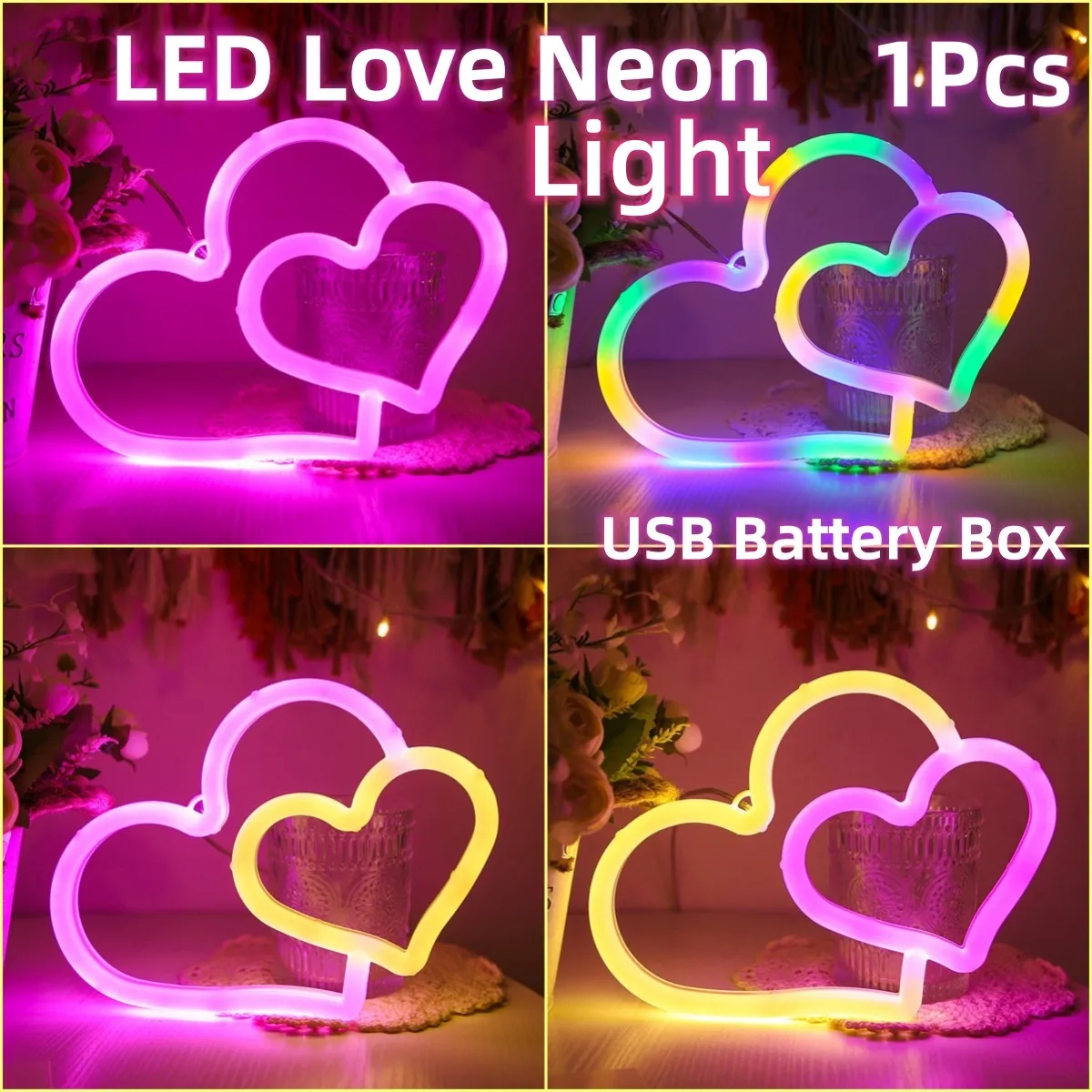 

Led Double Love Neon Signs LED Night Light Module 5V USB or Battery Box Powered Led Atmosphere Light for Couple Confession Gifts