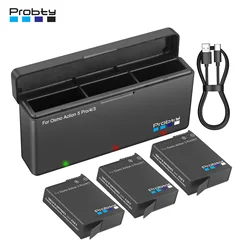 Probty 2200mAh Replacement Battery for DJI Osmo Action 6/5 Pro/4/3, Osmo 360, Charger Box for DJI 3/4/5Pro Accessories