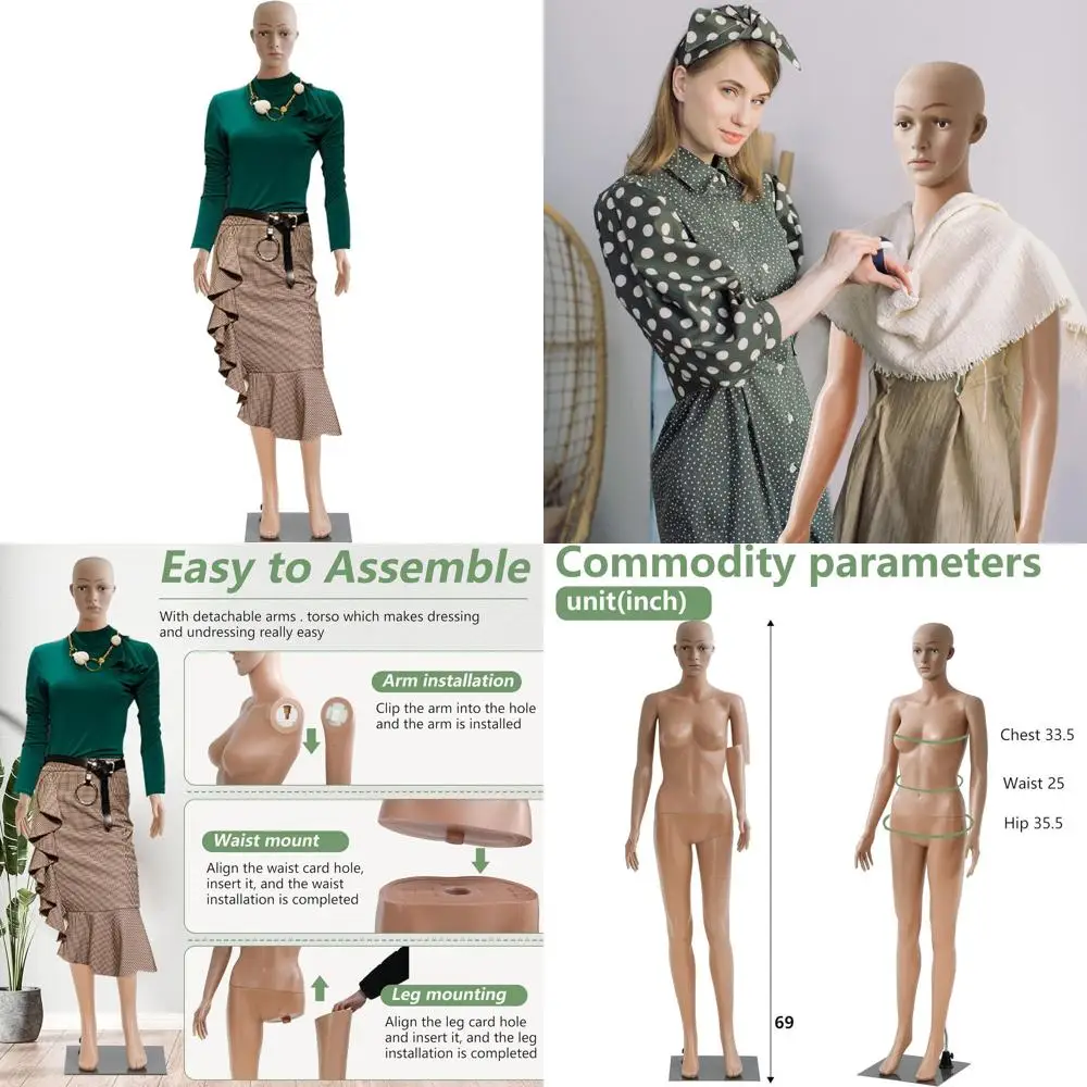 

69 Full Body Female Mannequin with Rotatable Arms and Metal Base for Clothing Display