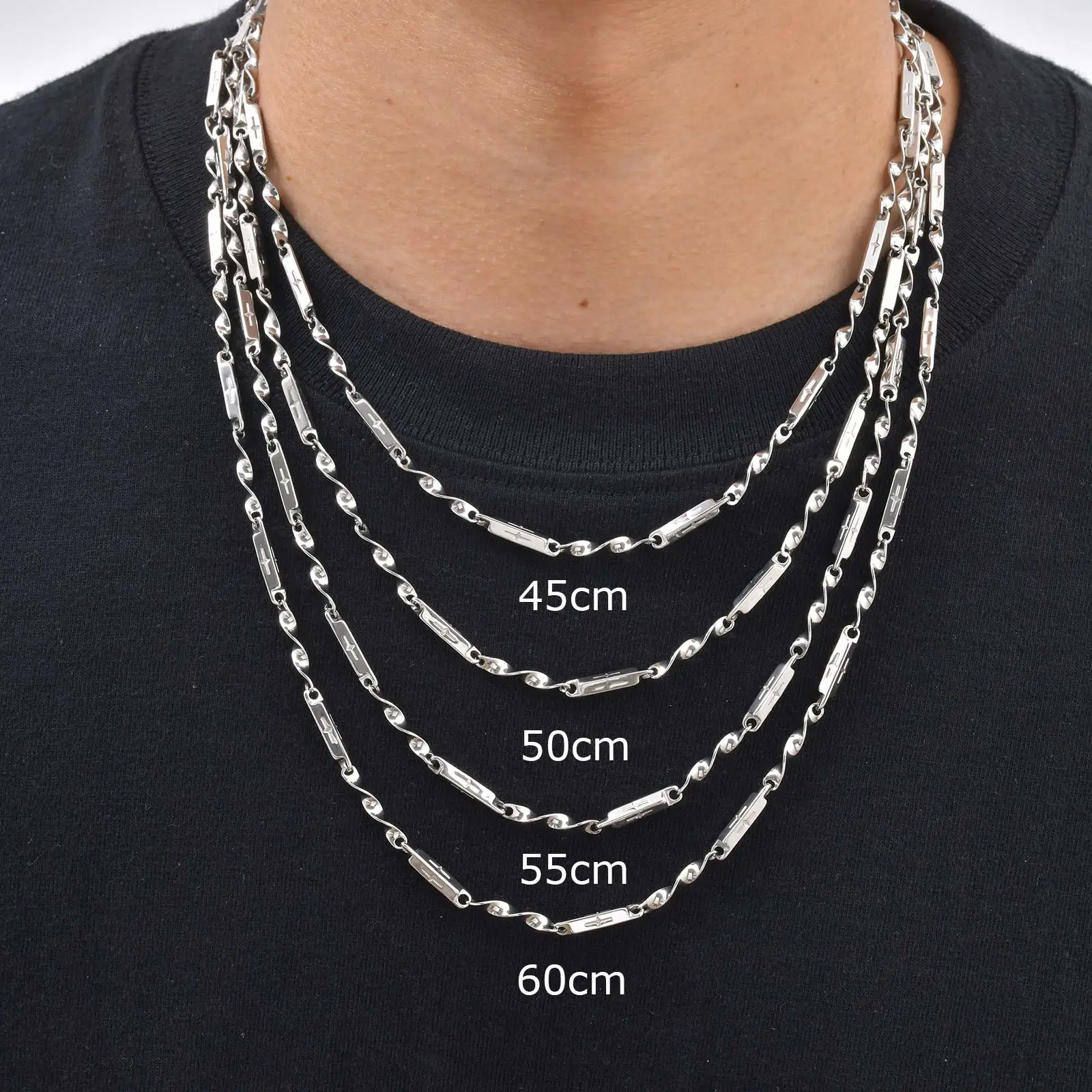 Vnox Stainless Steel Mobius Bamboo Chain Necklace for Men, Tube Chain 45 50 55 60cm, Minimalist Jewelry Gifts for Father Son Dad