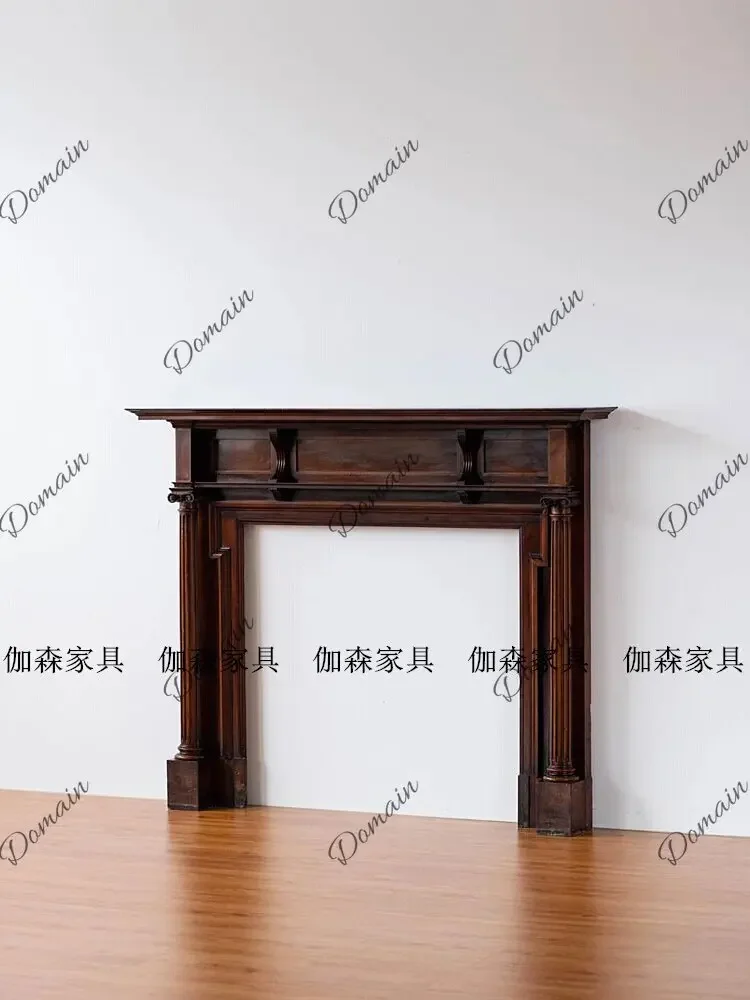BX Medieval Solid Wood Antique Fireplace Decorative Cabinet French Retro Old Fireplace Background Wall Roman Column
