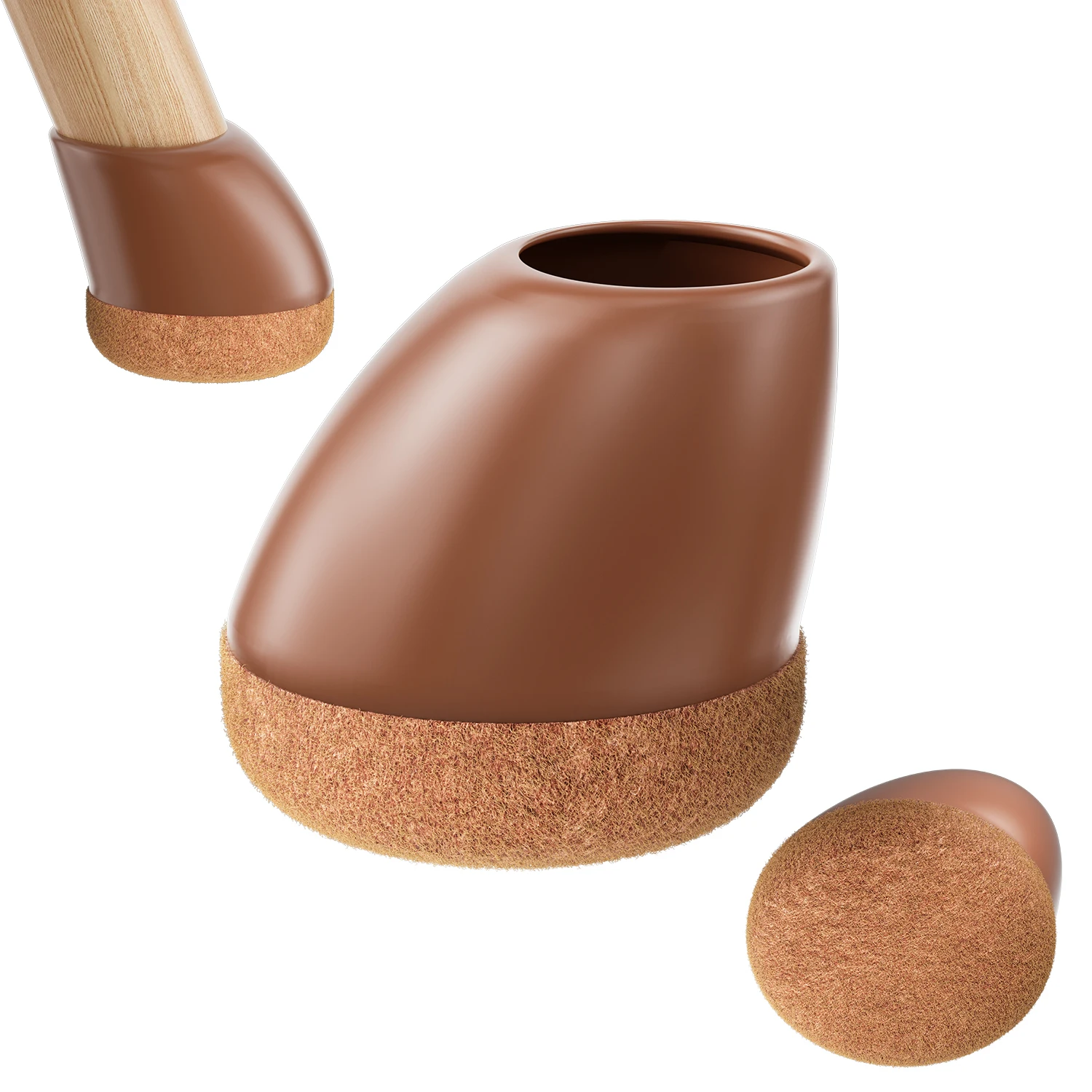 16PCS Chair Leg Protectors Round Silicone for 15°-25° Angled Chair Legs Noise Reduce Felt Furniture Feet Pad for Hardwood Floors