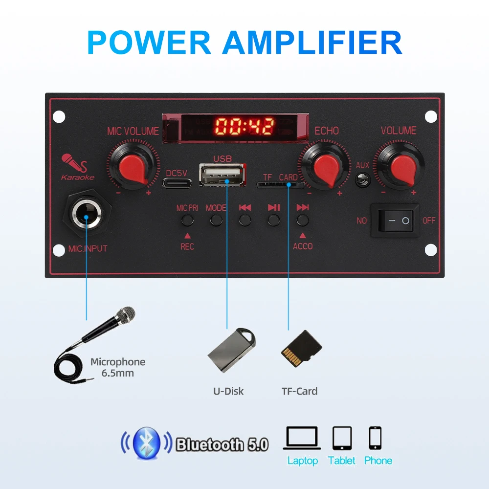 DIY Bluetooth płyta dekodera 20W wzmacniacz mikrofon 6.5mm DC 5V Radio FM TF USB odtwarzacz muzyki Audio samochodowa regulacja głośności głośników