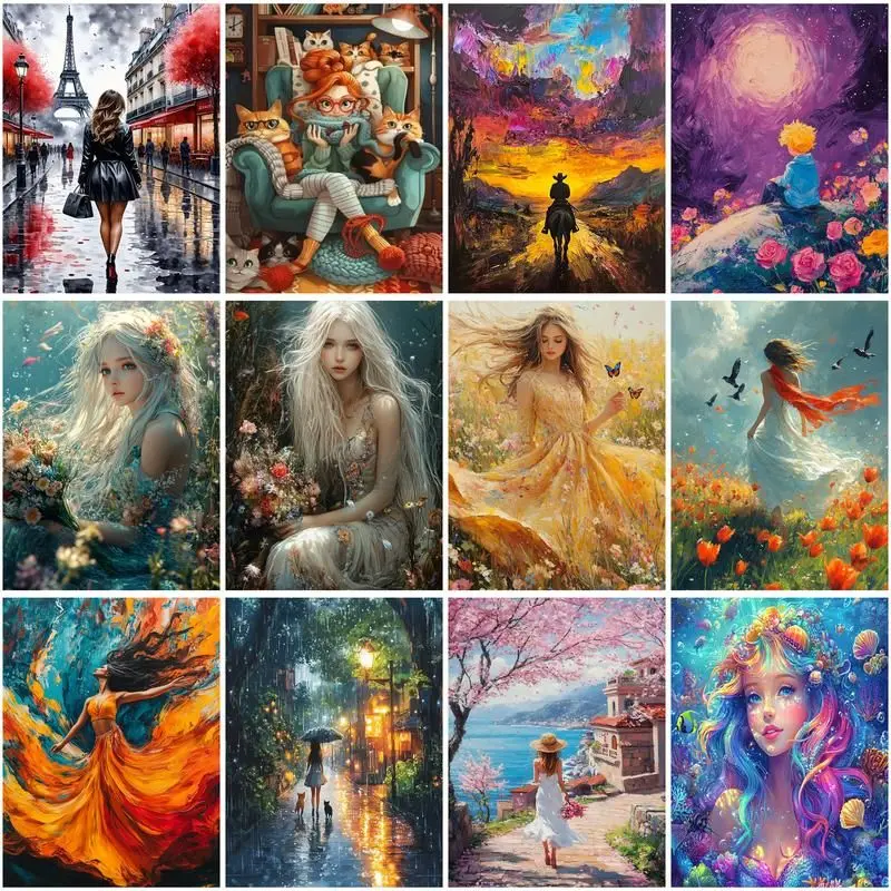 

CHENISTORY Oil Painting By Number Girl Drawing On Canvas DIY Pictures By Numbers Figure Kits Hand Painted Paintings Home Decor