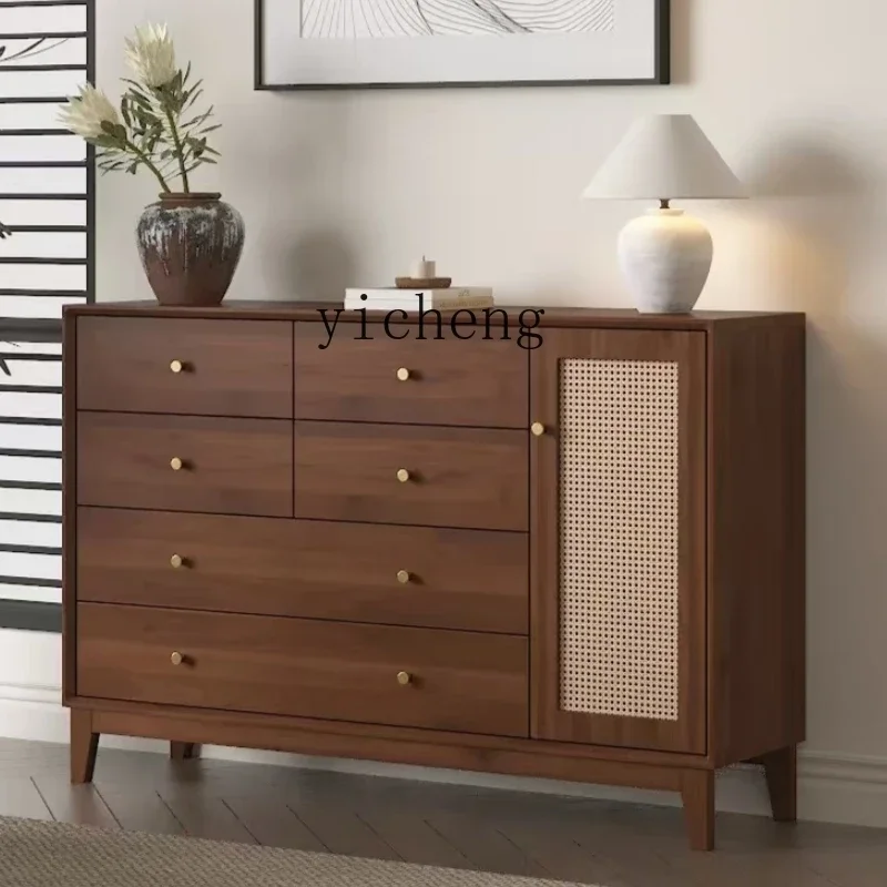 TQH five-bucket side cabinet integrated storage cabinet new Chinese rattan medieval drawer cabinet