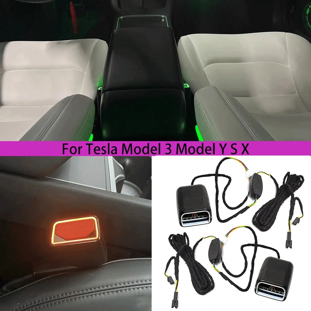 Car Safety Buckle Ambient Light 264 Colors For Tesla Model 3 Model Y S X Seat Belt LED Decorative Lamp Car Interior APP Control