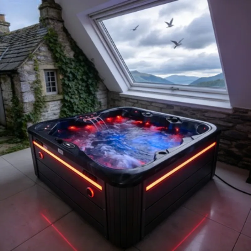New Design Whirlpool Jacuzzi Massage Bathtub Hydrotherapy Acrylic 4 Person Outdoor Modern LED Light Waterfall Hot Tub