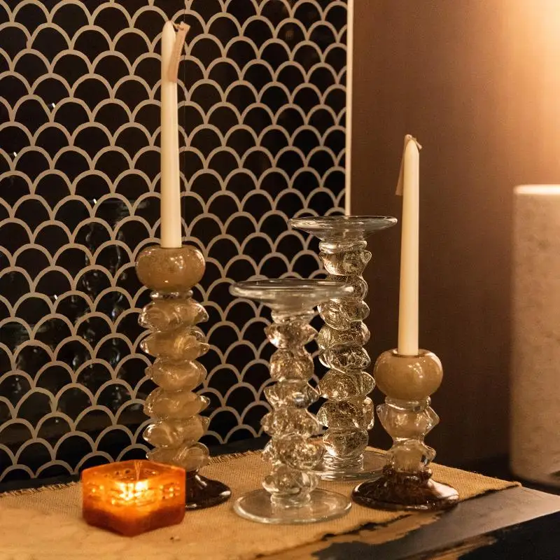 الفاخرة كتلة زجاجية كومة شمعة حامل رومانسية ضوء الشموع عشاء جو طاولة طعام غرفة المعيشة المنزلي اكسسوارات الديكور