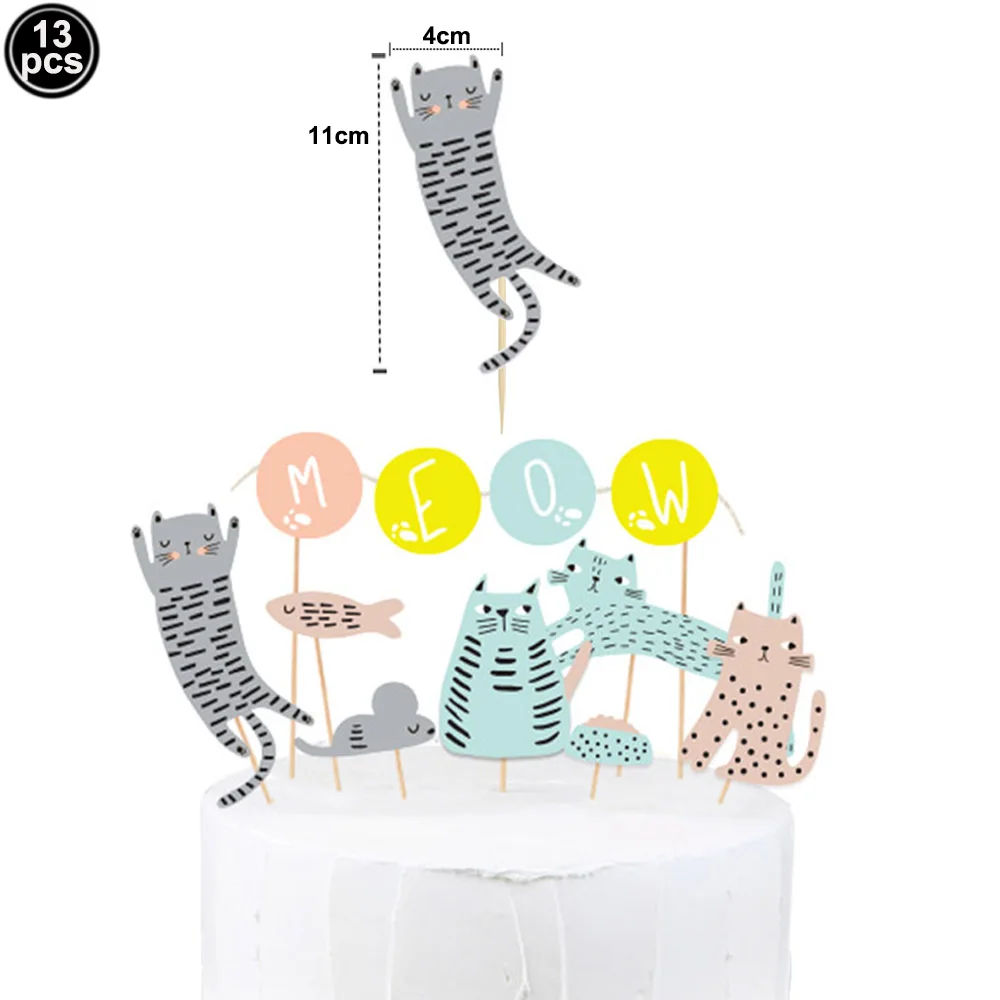 Lustiger Katzen-Kuchenaufsatz „Meow Happy Birthday“ – Party-Dekorationen im Kätzchen- und Haustier-Thema für Babypartys und Katzenliebhaber – Detail 3