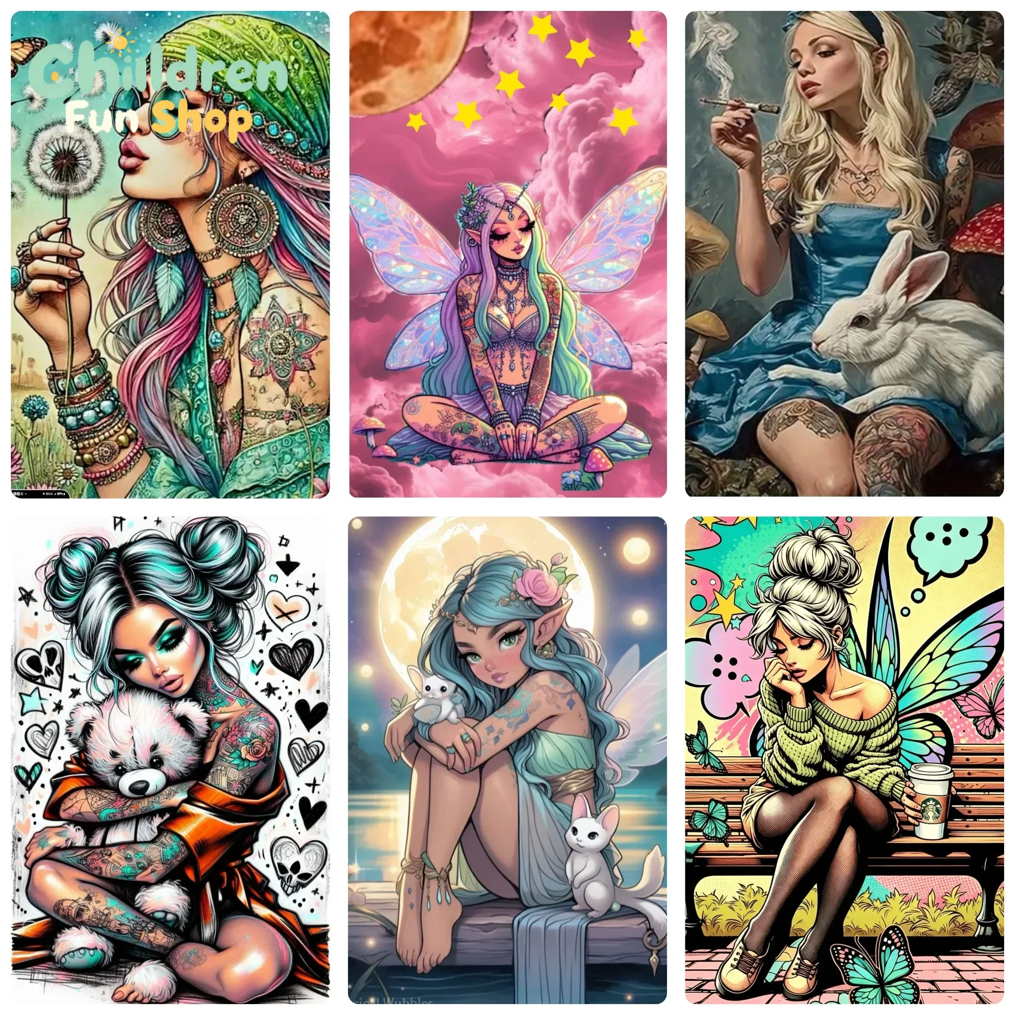 Photo Mosaic Print - DIY Tattooed Hippie Maiden Elf Fairy