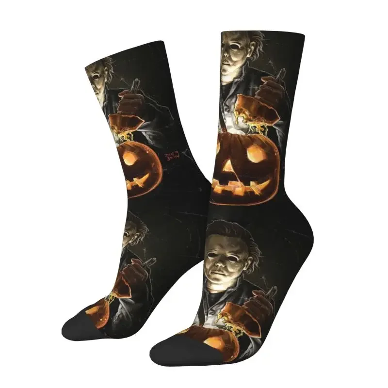 Funny Printing Halloween Michael Myers Socks for Men Male Women Stretch Summer Autumn Winter Horror Movie Killer Crazy Crew Sock