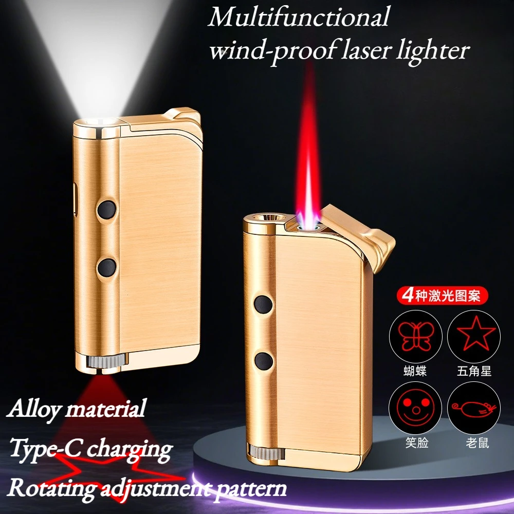 

Creative Multi-functional Flashlight Lighting Lighter Laser Projector Pet-friendly Windproof Red Flame Cigarette Accessories