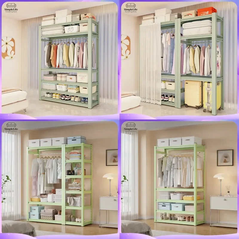 Modern Steel Coat Rack Freestanding Clothes Hanger Foldable Garment Rack Open Closet Storage Organizer for Living Room