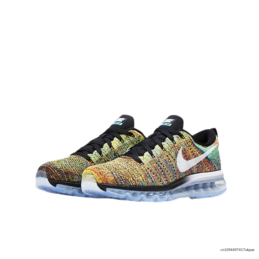 

Nike Air Max Flyknit Women and Men Light Rainbow White Fabric Breathable Lightweight Abrasion Resistant Running Shoes 620469-004